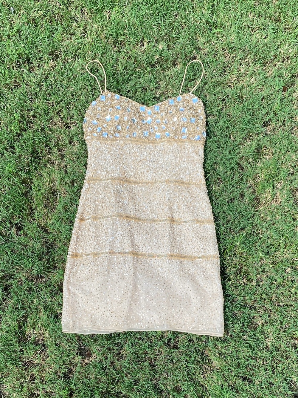 Aiden Mattox gold beaded sequin dress